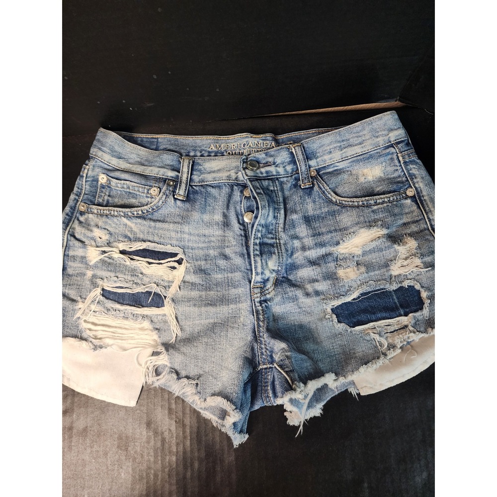 American Eagle Vintage Hi-Rise Festival Distressed Denim Shorts Light Wash 12